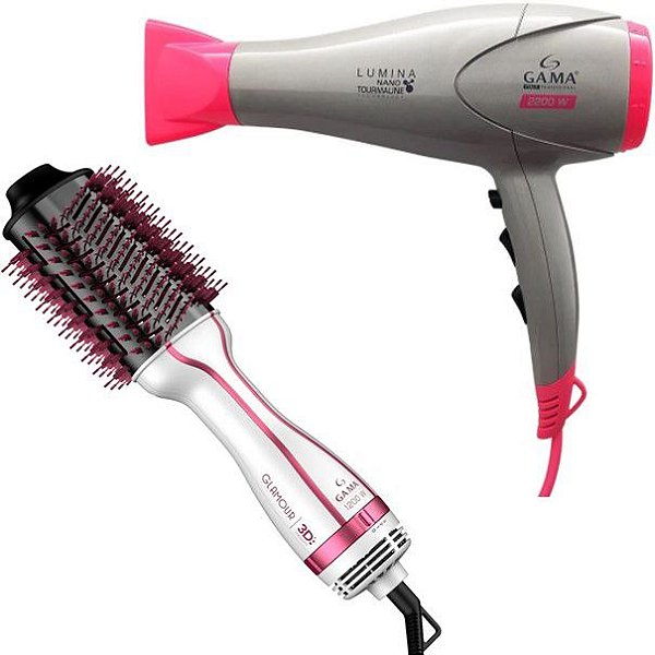 KIT GAMA 220V - SECADOR PROF. LUMINA NANO TOURMALINE ION 2200W + ESCOVA GLAMOUR PINK BRUSH 3D 1300W