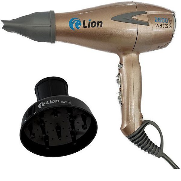 KIT LION - SECADOR PROFISSIONAL TUTTI SILENCIAR 2600W DOURADO 220V + DIFUSOR DE AR DF2 PRETO