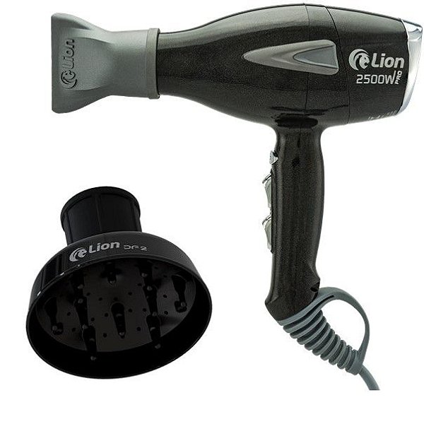 KIT LION - SECADOR PROFISSIONAL LS08 2500W PRETO PEROLADO 220V + DIFUSOR DE AR DF2 PRETO