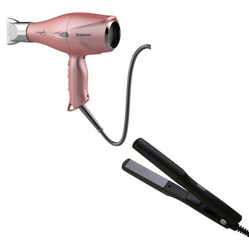 KIT TAIFF 220V - SECADOR DE CABELO PROFISSIONAL TAIFF FOX ION 3 ROSE 2200W + PRANCHA CERAMIC 180°C