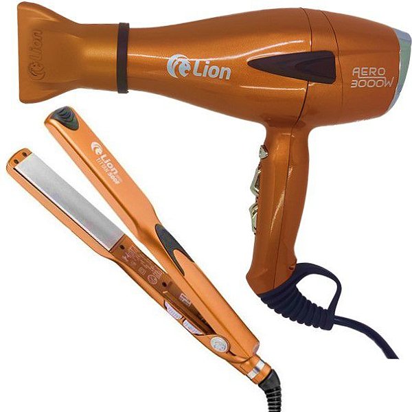KIT LION PRO - SECADOR TUTTI AERO 3000W COBRE 220V + PRANCHA TITTAN COBRE 250°C \ 500F BV