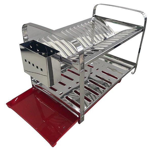 KIT MAK.INOX ESCORREDOR 16 PRATOS MONTADO PORTA TALHER ACO INOX 8502M + BANDEJA COLETORA AGUA VERMEL