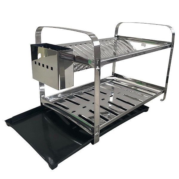 KIT MAK.INOX ESCORREDOR 16 PRATOS MONTADO PORTA TALHER ACO INOX 8502M + BANDEJA COLETORA AGUA PRETA