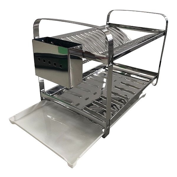 KIT MAK.INOX ESCORREDOR 16 PRATOS MONTADO PORTA TALHER ACO INOX 8502M + BANDEJA COLETORA AGUA BRANCA