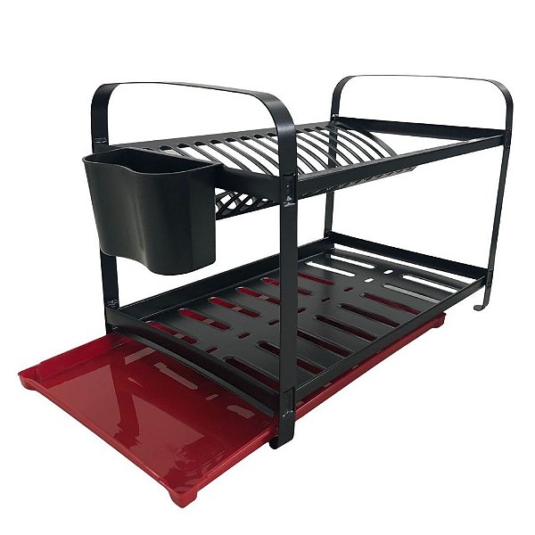 KIT MAK.INOX ESCORREDOR 16 PRATOS MONTADO BLACK 0416P + BANDEJA COLETORA DE AGUA VERMELHA