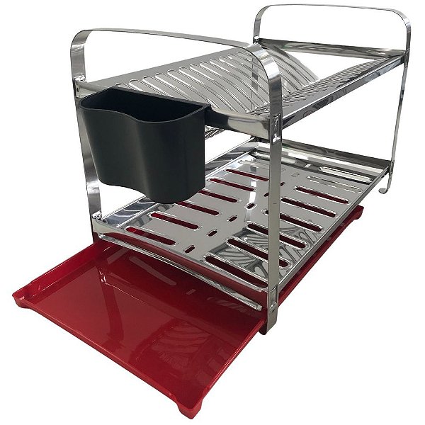 KIT MAK.INOX ESCORREDOR 16 PRATOS MONTADO PORTA TALHER PLASTICO 20.16 + BANDEJA COLETORA AGUA VERM