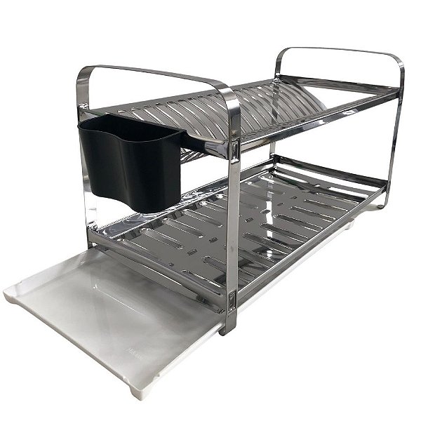KIT MAK.INOX ESCORREDOR 20 PRATOS MONTADO PORTA TALHER PLASTICO 20.20 + BANDEJA COLETORA AGUA BRANCA