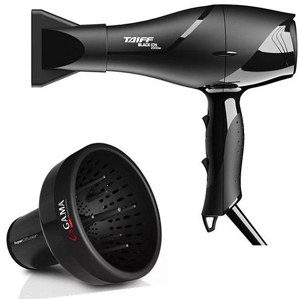 KIT - SECADOR DE CABELO PROFISSIONAL TAIFF BLACK ION 2000W 127V + DIFUSOR DE AR UNIVERSAL GAMA