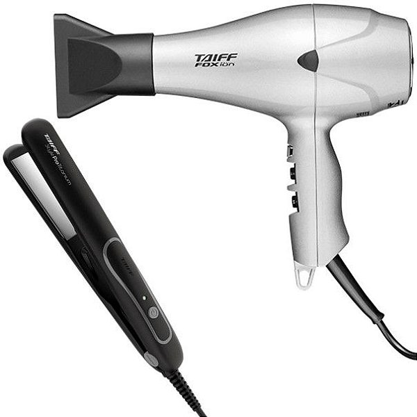 KIT TAIFF -  SECADOR FOX ION PRATA 2000W 127V + PRANCHA STYLE PRATA PRO TITANIUM 230ºC BV