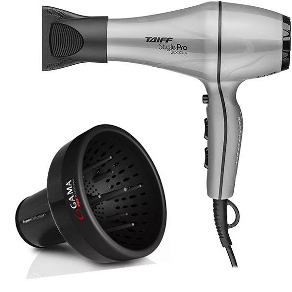 KIT - SECADOR DE CABELO PROFISSIONAL TAIFF STYLE PRATA PRO 2000W 127V + DIFUSOR DE AR UNIVERSAL GAMA