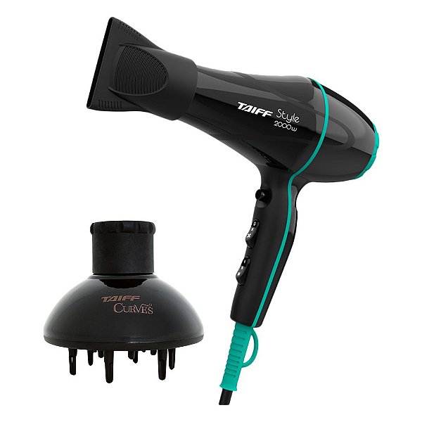 KIT TAIFF - SECADOR PROFISSIONAL STYLE PRETO 2000W 220V + DIFUSOR CURVES