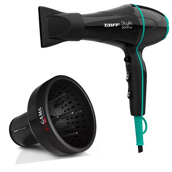 KIT - SECADOR DE CABELO PROFISSIONAL TAIFF STYLE PRETO 2000W 127V + DIFUSOR DE AR UNIVERSAL GAMA