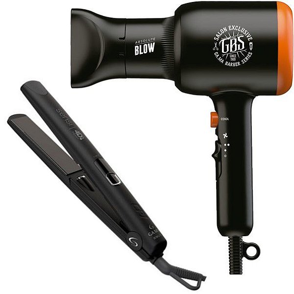 KIT GAMA - SECADOR BARBER SERIES ABSOLUTE BLOW 1900W 127V + PRANCHA SENSI 4D THERAPY IHT NIGHT 230°C