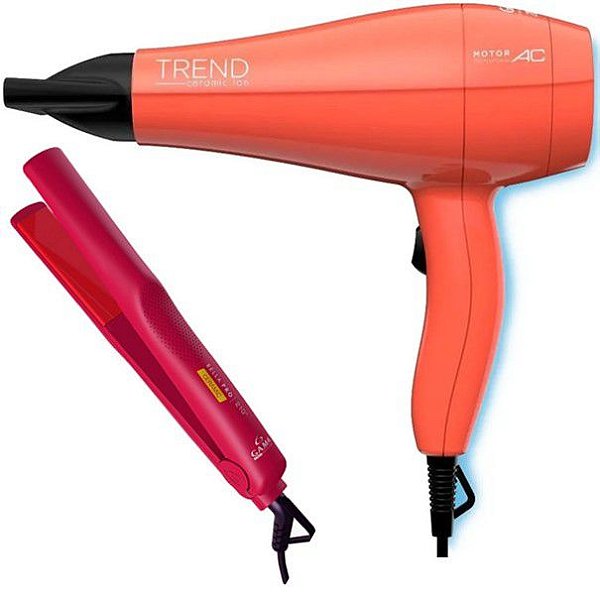 KIT GAMA - SECADOR PROFISSIONAL TREND CERAMIC ION 2000W 127V + PRANCHA BELLA PRO CERAMIC 210ºC BV