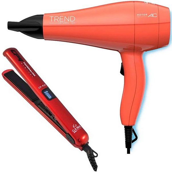 KIT GAMA - SECADOR PROF TREND CERAMIC ION 2000W 127V + PRANCHA CP9 TOURMALINE DIGITAL ION PLUS 230ºC