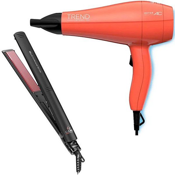 KIT GAMA - SECADOR PROF TREND CERAMIC ION 2000W 220V + PRANCHA BELLA TOURMALINE RED ION 220ºC BV
