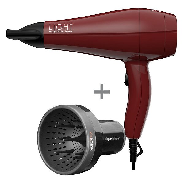 KIT GAMA - SECADOR LIGHT CERAMIC ION 2000W PROFISSIONAL AC 220V + DIFUSOR DE AR UNIVERSAL