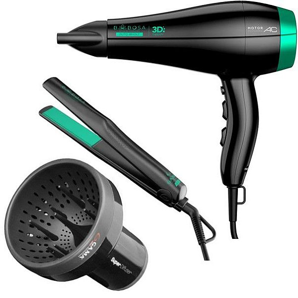 KIT GAMA BABOSA BIV - SECADOR 3D THERAPY ULTRA ION 2200W + PRANCHA CERAMIC ION 220ºC + DIFUSOR DE AR