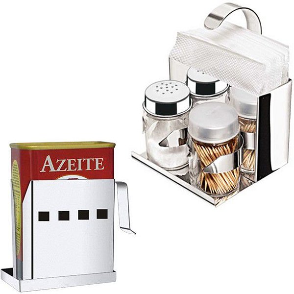 KIT SUPORTE MAK.INOX 4 PEÇAS - 08.22 - GUARDANAPOS / PALITEIROS / SALEIRO + AZEITE 06.10