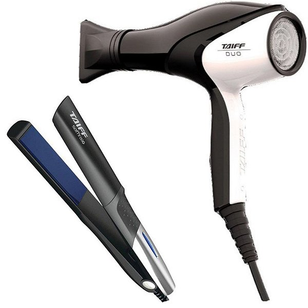 KIT TAIFF BIVOLT - SECADOR PROFISSIONAL UNIQUE DUO TOURMALINE 2700W + PRANCHA SAFFIRA 200ºC