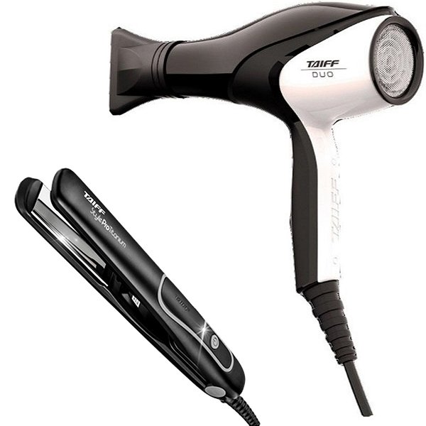 KIT TAIFF BIV - SECADOR PROF. UNIQUE DUO TOURMALINE 2700W + PRANCHA STYLE PRATA PRO TITANIUM 230ºC