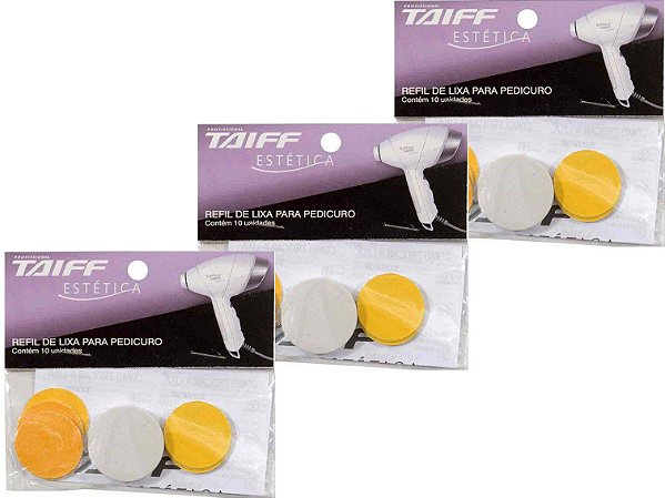 KIT COM 3 PCT - REFIL DE LIXA TAIFF PARA PEDICURO C\ 10 LIXAS