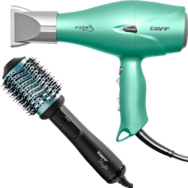 KIT TAIFF 220V - SECADOR PROF. FOX ION 3 SOFT GREEN 2200W + ESCOVA MODELADORA OVAL STYLE 1200W