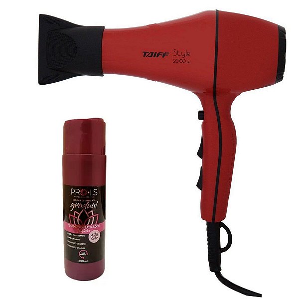KIT - SECADOR TAIFF STYLE RED 2000W 127V + SHAMPOO MATIZADOR FEMININO ESCURECEDOR PRO I.S 250ML