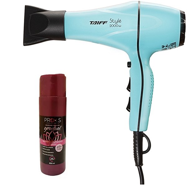 KIT - SECADOR TAIFF STYLE AZUL 2000W TIFFANY 220V + SHAMPOO MATIZADOR FEMININO ESCURECEDOR PRO 250ML