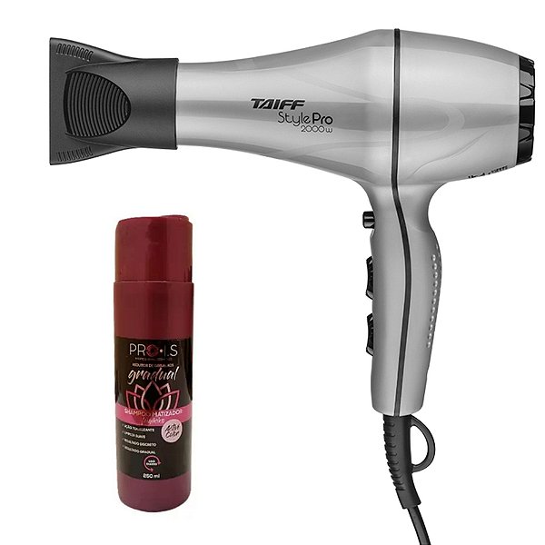 KIT - SECADOR TAIFF STYLE PRATA PRO 2000W 220V + SHAMPOO MATIZADOR FEMININO ESCURECEDOR PRO 250ML