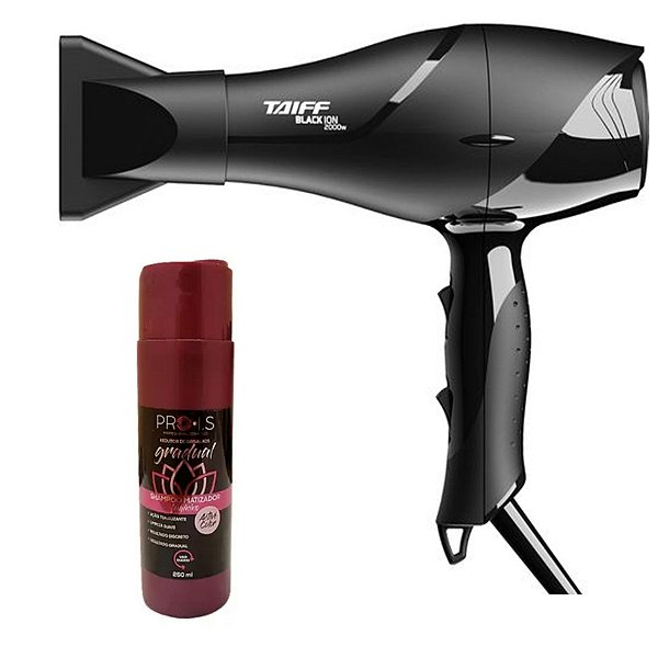 KIT - SECADOR TAIFF BLACK ION 2000W 220V + SHAMPOO MATIZADOR FEMININO ESCURECEDOR PRO 250M