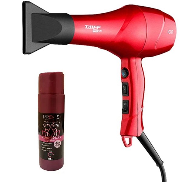 KIT - SECADOR TAIFF RED ION 1900W 127V + SHAMPOO MATIZADOR FEMININO ESCURECEDOR PRO 250M