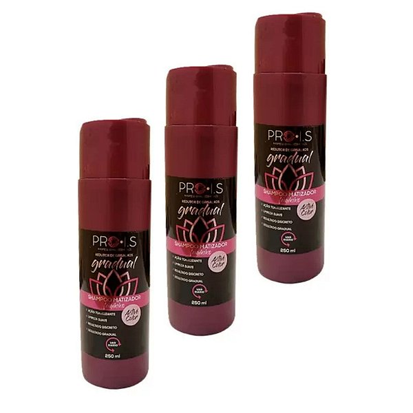 KIT - SHAMPOO MATIZADOR FEMININO ESCURECEDOR CABELOS BRANCOS GRISALHOS PRO I.S 250ML (3 UNIDADES)