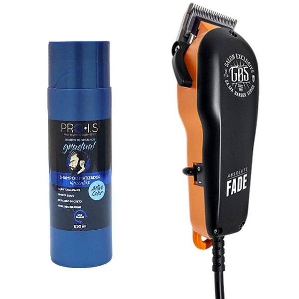 KIT - MAQUINA CORTE GAMA GBS BARBER ABSOLUTE FADE 127V - SHAMPOO MASCULINO ESCURECEDOR PRO I.S 250ML