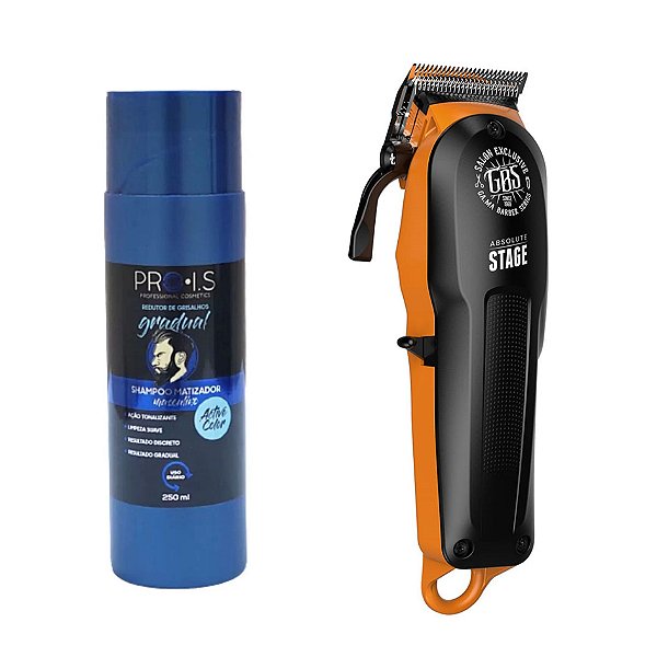 KIT - MAQUINA CORTE GAMA BARBER ABSOLUTE STAGE BV - SHAMPOO MASCULINO ESCURECEDOR PRO I.S 250ML