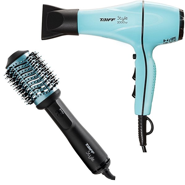 KIT TAIFF 127V - SECADOR PROF. TAIFF STYLE AZUL 2000W TIFFANY + ESCOVA MODELADORA OVAL STYLE 1200W