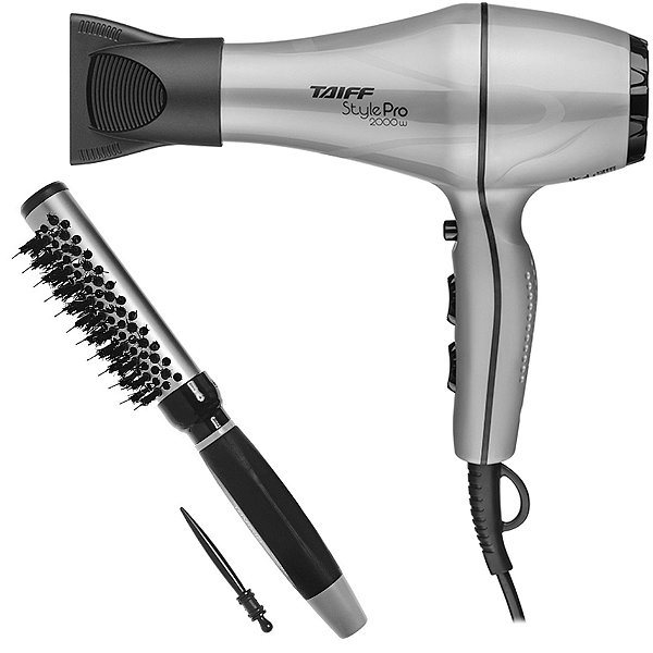 KIT - SECADOR TAIFF STYLE PRATA PRO 2000W 220V + ESCOVA PROART RICCI PERFETTI BRILLARE 9R102HKH "P"