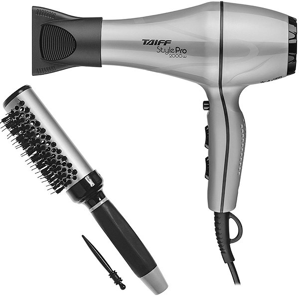 KIT - SECADOR TAIFF STYLE PRATA PRO 2000W 127V + ESCOVA PROART RICCI PERFETTI BRILLARE 9R103HKH "M"