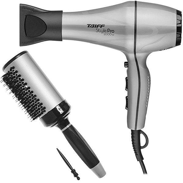 KIT - SECADOR TAIFF STYLE PRATA PRO 2000W 220V + ESCOVA PROART RICCI PERFETTI BRILLARE 9R105HKH "G"