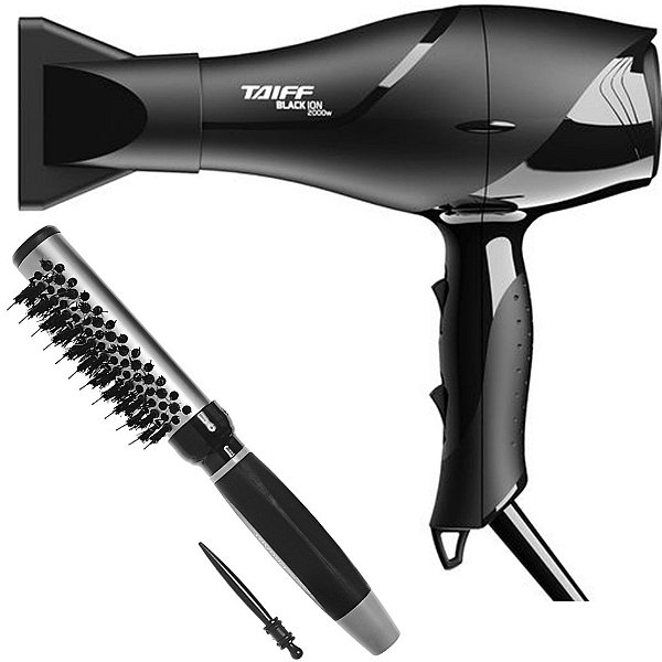 KIT - SECADOR TAIFF BLACK ION 2000W 127V + ESCOVA PROART RICCI PERFETTI BRILLARE 9R102HKH "P"