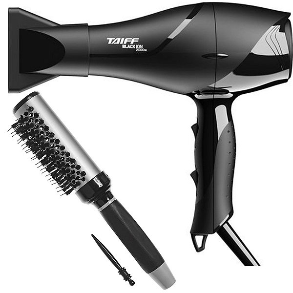 KIT - SECADOR TAIFF BLACK ION 2000W 220V + ESCOVA PROART RICCI PERFETTI BRILLARE 9R103HKH "M"