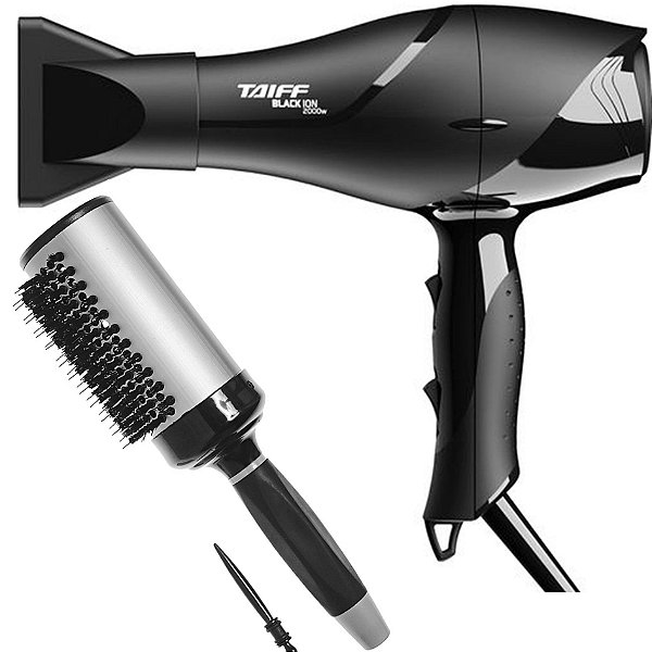 KIT - SECADOR TAIFF BLACK ION 2000W 127V + ESCOVA PROART RICCI PERFETTI BRILLARE 9R105HKH "G"