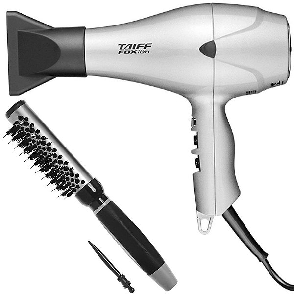 KIT - SECADOR TAIFF FOX ION PRATA 2000W 127V + ESCOVA PROART RICCI PERFETTI BRILLARE 9R102HKH "P"