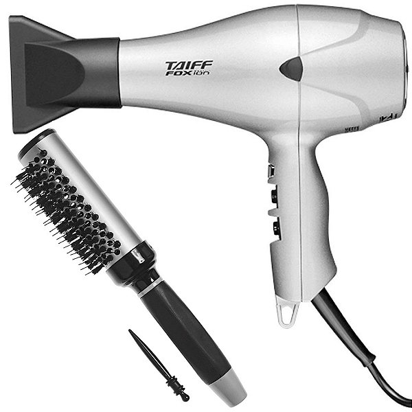 KIT - SECADOR TAIFF FOX ION PRATA 2000W 127V + ESCOVA PROART RICCI PERFETTI BRILLARE 9R103HKH "M"