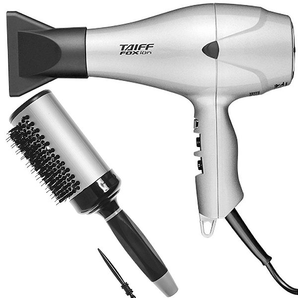 KIT - SECADOR TAIFF FOX ION S PRATA 2100W 127V + ESCOVA PROART RICCI PERFETTI BRILLARE 9R105HKH "G"