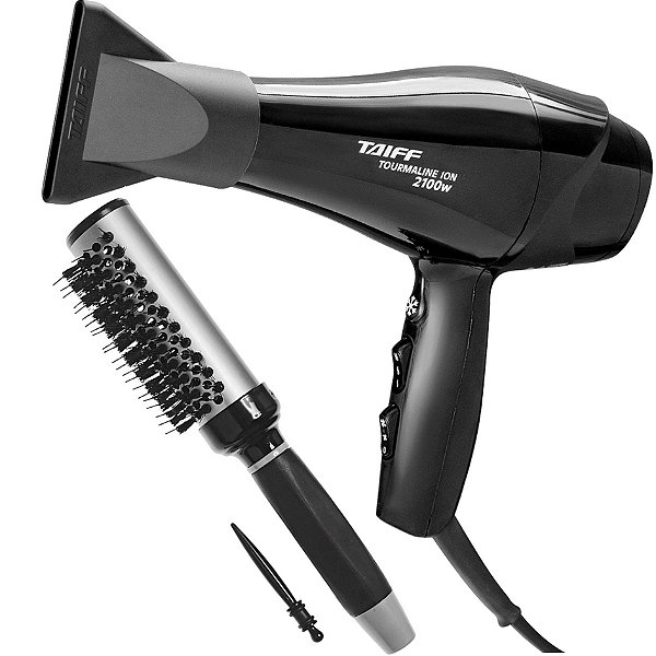 KIT - SECADOR TAIFF NEW TOURMALINE 2100W 127V + ESCOVA PROART RICCI PERFETTI BRILLARE 9R103HKH "M"