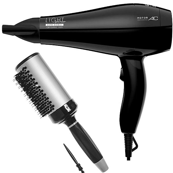 KIT SECADOR GAMA LIGHT PLUS CERAMIC ION 2000W BV + ESC. PROART RICCI PERFETTI BRILLARE 9R105HKH "G"