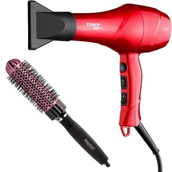KIT - SECADOR TAIFF RED ION 1900W 220V + PROART ESCOVA PROFESSIONAL VENT PRO ROSA 33MM - EPT05B