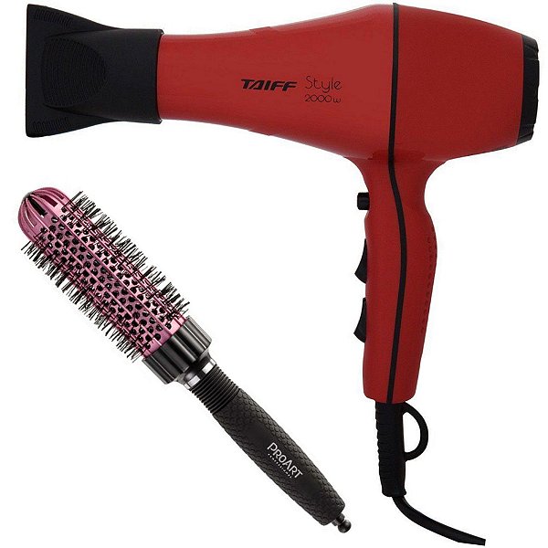 KIT - SECADOR TAIFF STYLE RED 2000W 127V + PROART ESCOVA PROFESSIONAL VENT PRO ROSA 33MM - EPT05B