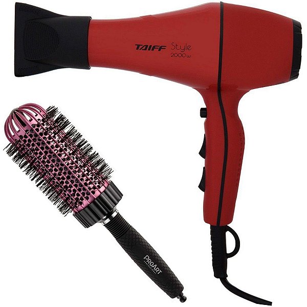 KIT - SECADOR TAIFF STYLE RED 2000W 220V + PROART ESCOVA PROFESSIONAL VENT PRO ROSA 50MM - EPT06B